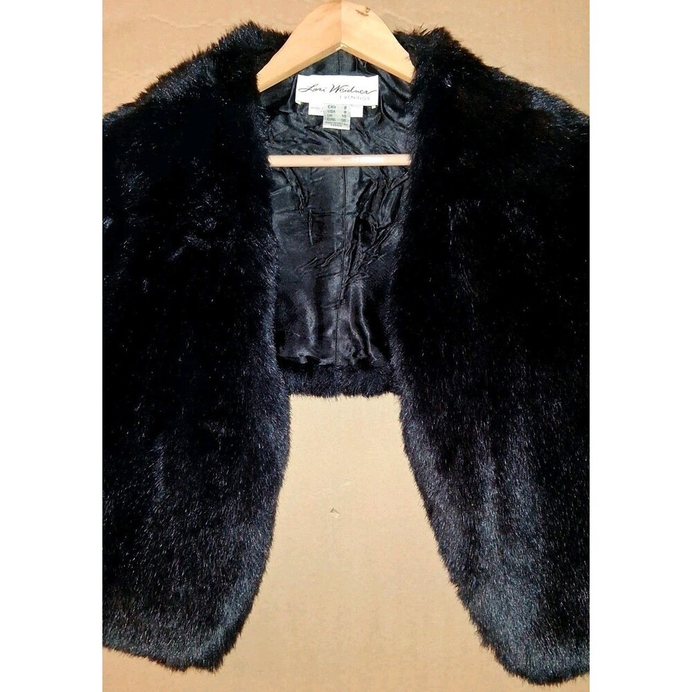 Lori Weidner Women's Vintage Faux Fur Vegan Costume Formal Shawl Wrap Black EUC